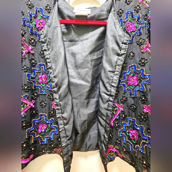 Vtg 80s-90s Stenay Women's Silk Jacket Embellished Intricate sequins Beadwork, S - Picture 5 of 9